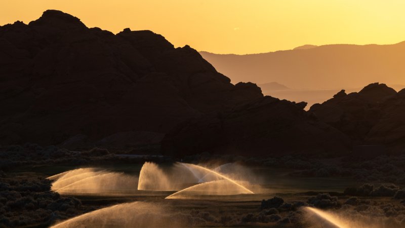 Sprinklers on a golf course in Utah.