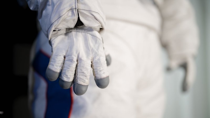 Close up of Axiom Space Prada lunar spacesuit glove