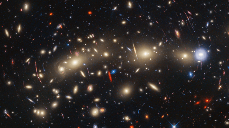 Space Telescope with visible-light data from NASA’s Hubble Space Telescope. The resulting wavelength coverage, from 0.4 to 5 microns, reveals a vivid landscape of galaxies whose colors give clues to galaxy distances: The bluest galaxies are relatively nearby and often show intense star formation, as best detected by Hubble, while the redder galaxies tend to be more distant, or else contain copious amount of dust, as detected by JWST.