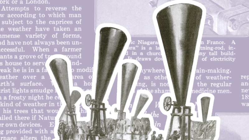 An October 1919 Popular Science story described hail cannons and similar technological efforts to alter weather patterns.