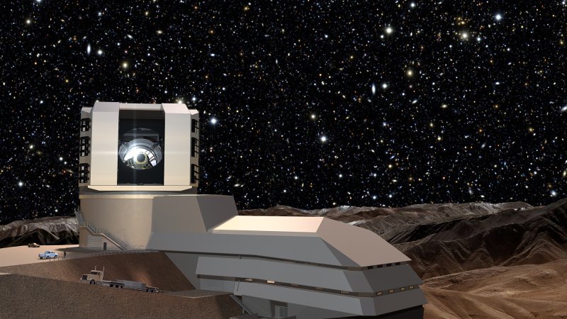 Artist concept: The LSST will carry out a deep, ten-year imaging survey in six broad optical bands over the main survey area of 18,000 square degrees.