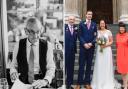 Ron Kirby with a set of papers, and at the wedding of his daughter Victoria, with wife Carole and Victoria's husband, Ryan Keyes