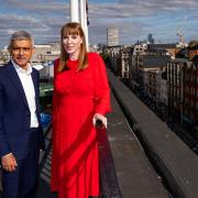 Sadiq Khan and Angela Rayner on the roof of John Lewis, Oxford Street (Aaron Chown/PA)