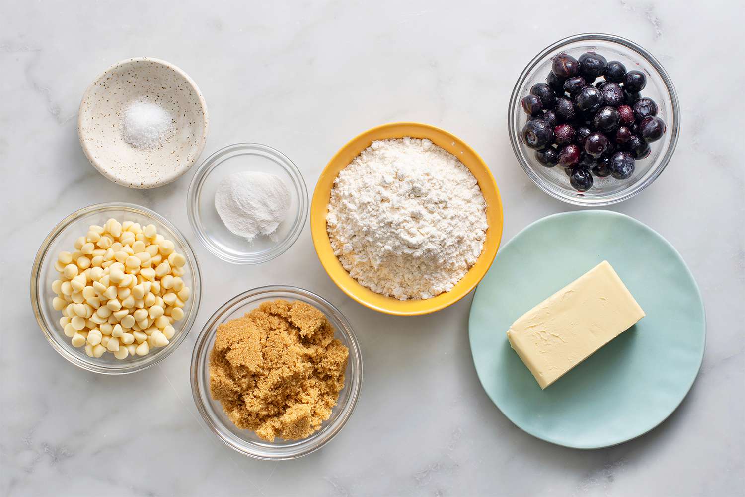 Blueberry Cookies ingredients in bowls 