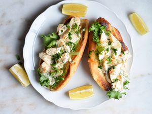 vegan lobster rolls served on a platter