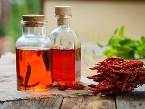 Chili oil stored in glass containers