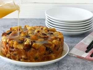 Instant Pot bread pudding with sauce.