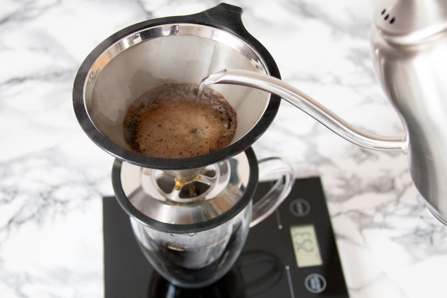 Pouring Water in a Drip Cone Brewer