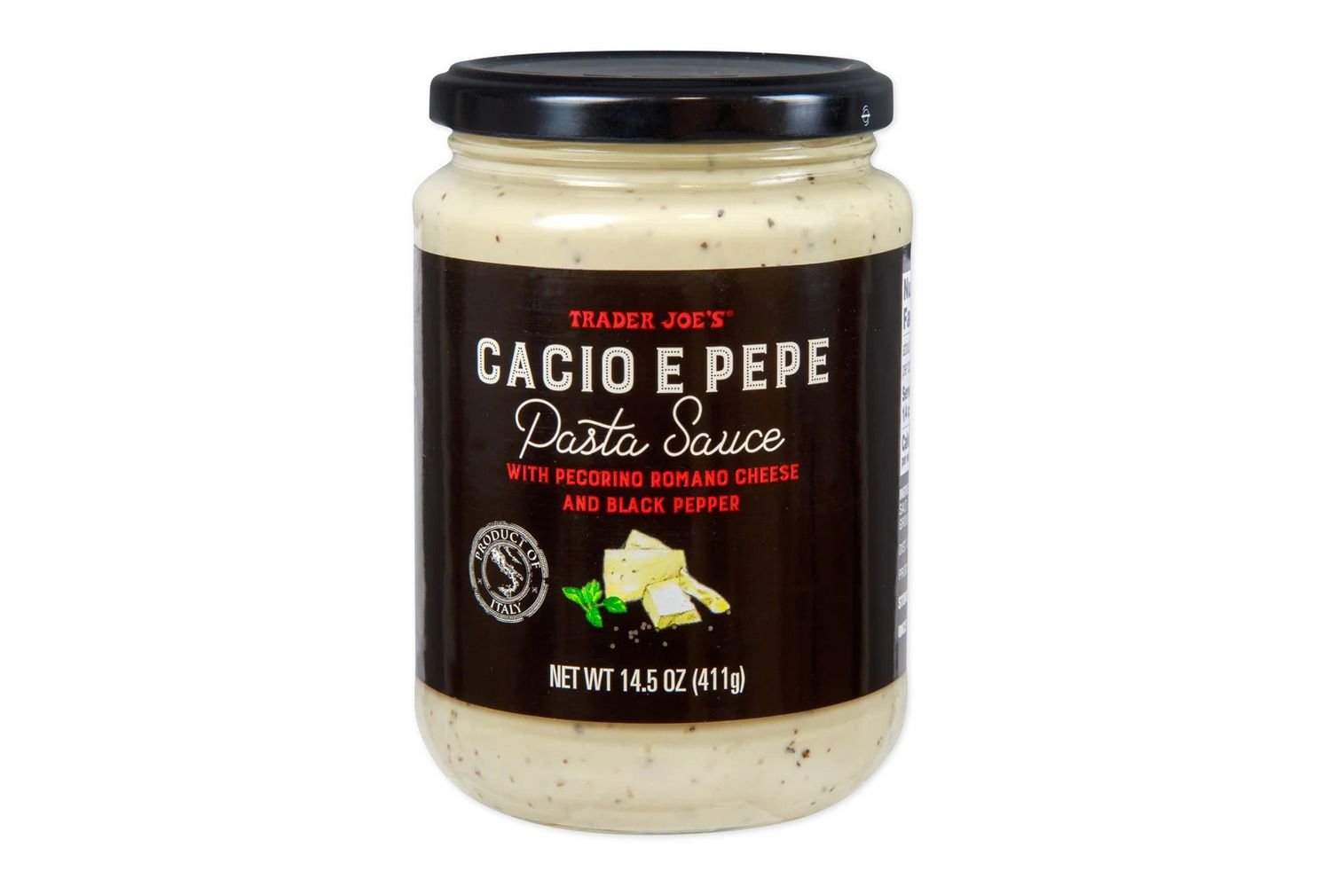 A jar of Trader Joe's Cacio e Pepe Pasta Sauce