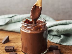 Vegan dark chocolate ganache in a glass jar