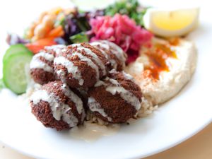 Halal food- Falafel and hummus dish