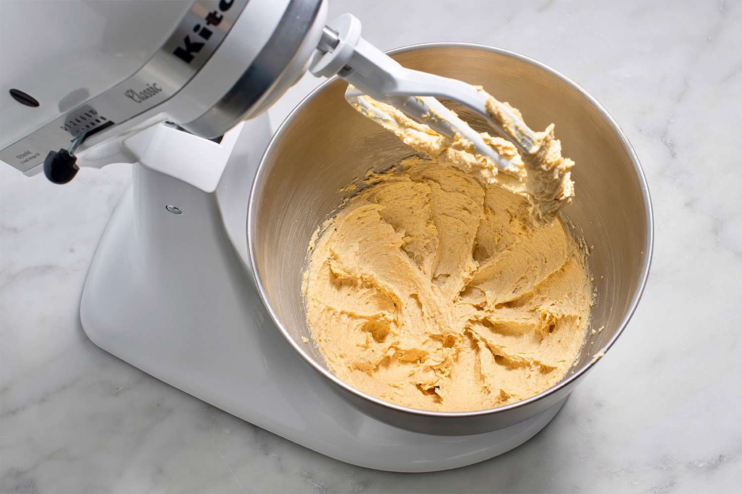 Butter and sugar mixture in a stand mixer 