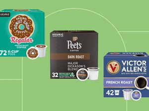 A collage of K-Cups we recommend on a green background