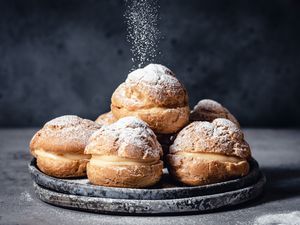 Japanese shu cream puffs on a plate