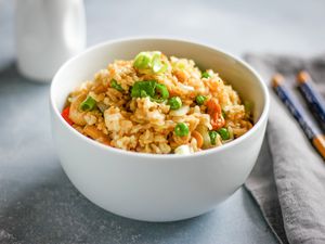 Vegetable fried rice recipe in a bowl