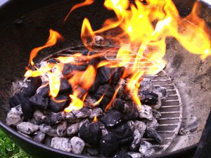 Charcoal On Fire In Barbecue Grill