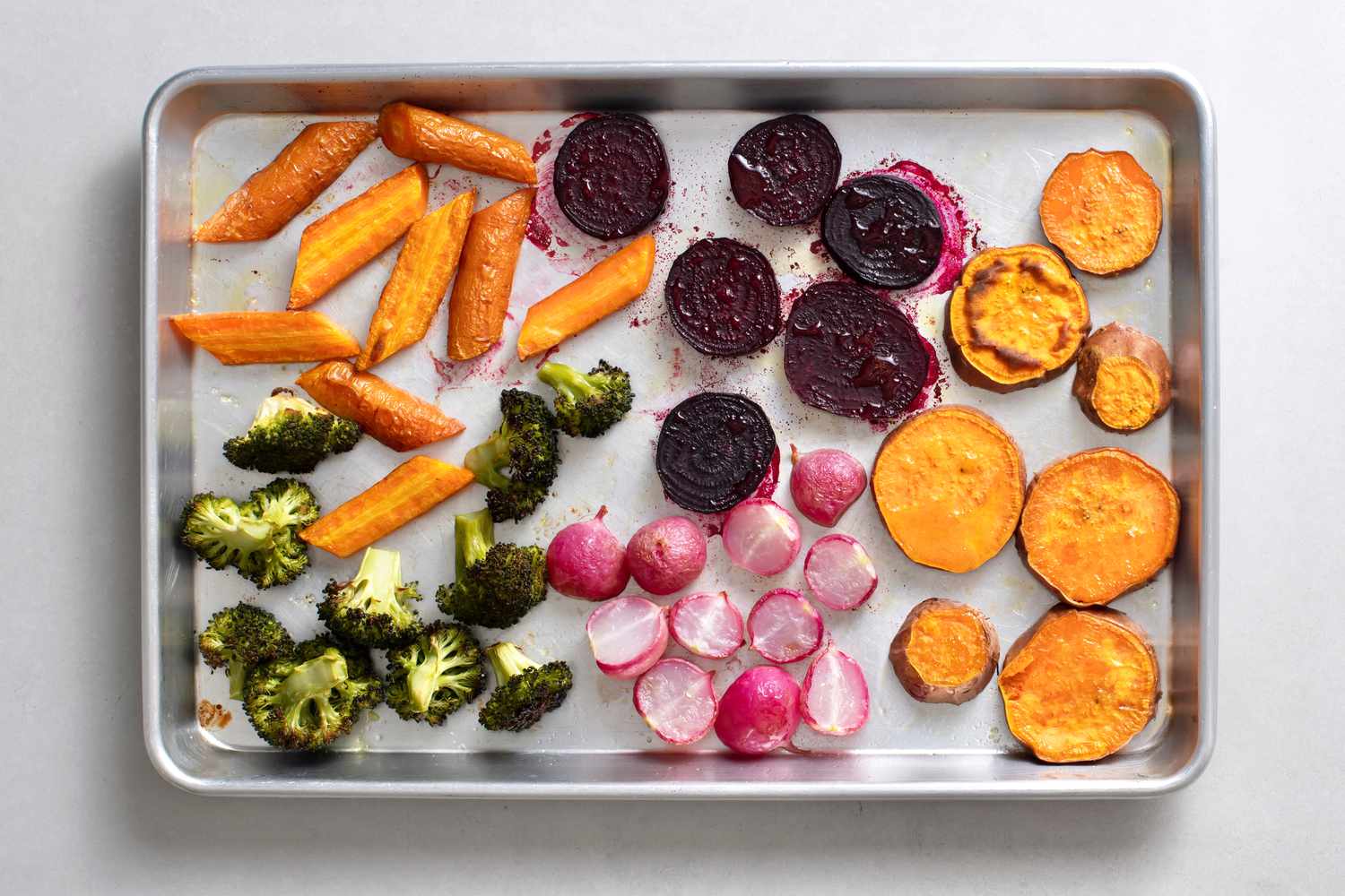 vegetables roasted on a sheet tray