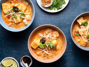 Laksa Noodle Soup in bowls 