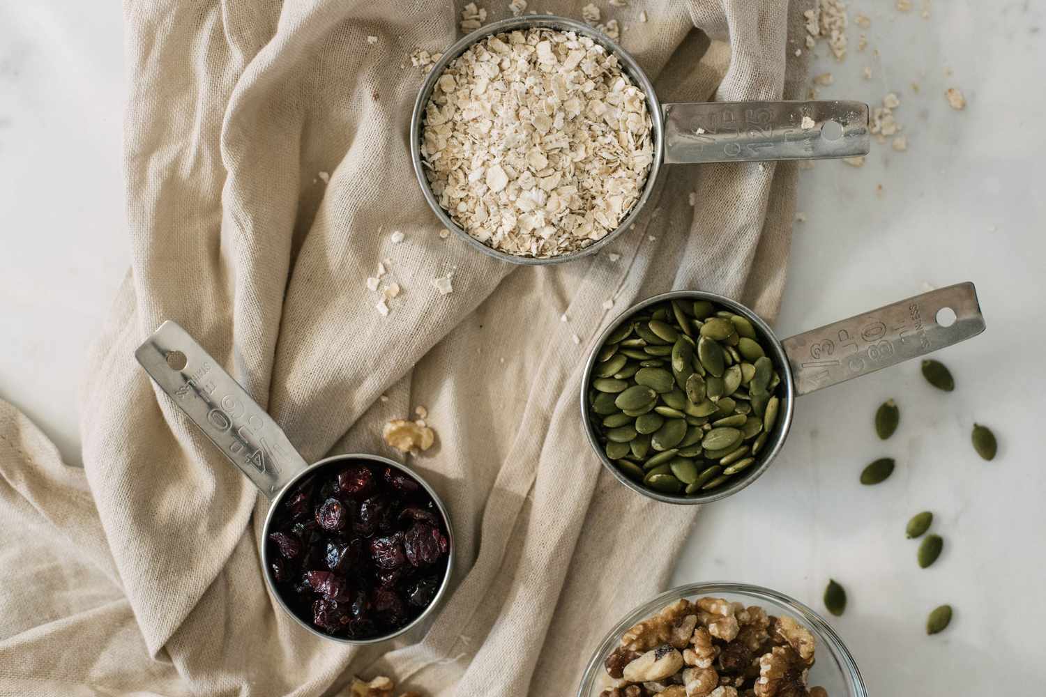 Measuring cups with ingredients