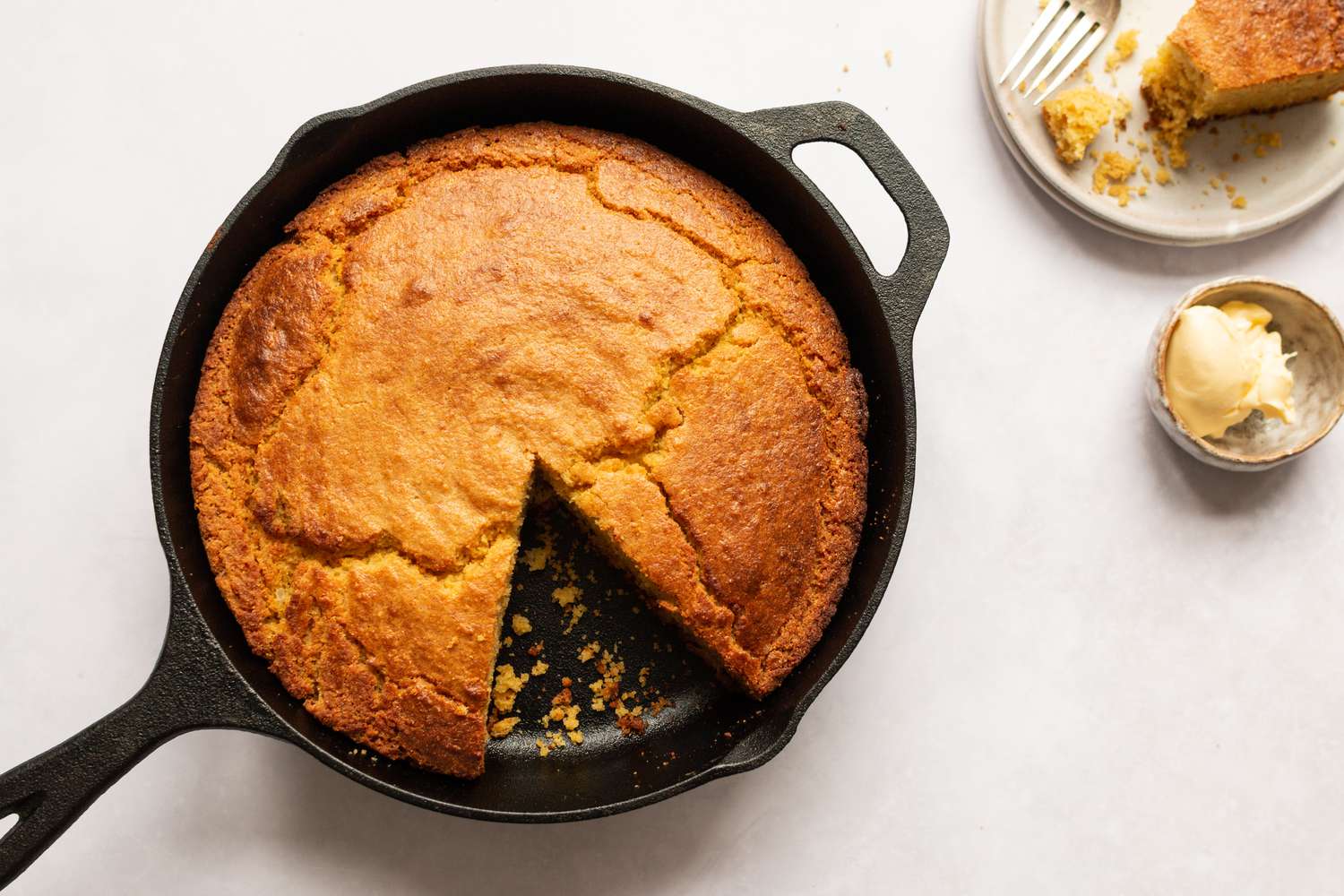 Southern style cornbread in a cast iron skillet