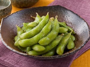 Edamame soy beans with a dusting of sea salt