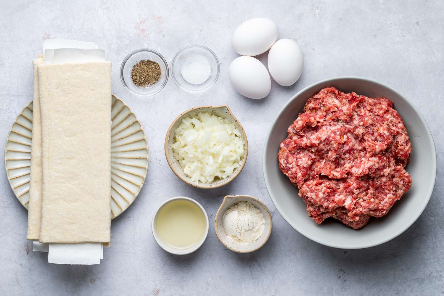 Ingredients to make British sausage rolls