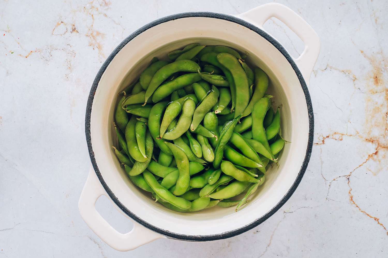 edamame in a pot of water 