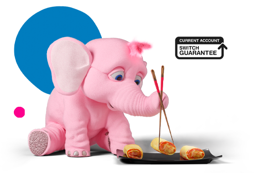 Tiny the elephant holding chopsticks eating sushi