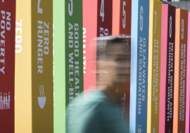 Displays at the United Nations Headquarters in New York illustrate the 17 Sust