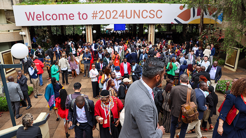 View of the Welcome banner at the United Nations Office at Nairobi (UNON) 