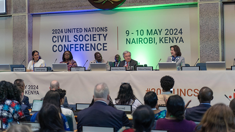 Panel at the Closing Session, from left to right - Nudhara Yusef, Carole Ageng’o, President William Ruto, Secretary-General António Guterres, and USG Mellissa Fleming 