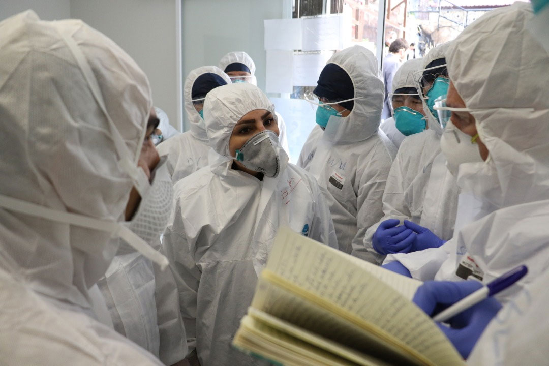 Iranian health workers wearing masks