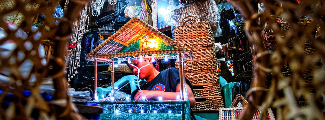 A student working under the lights.