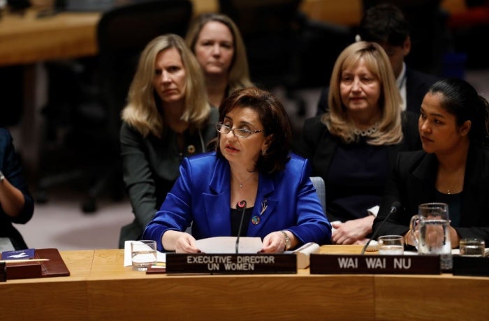 UN Women Executive Director Sima Bahous gives a briefing at the Open Debate of the UN Security Council on Women and Peace and Security.