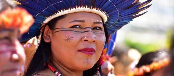 Close up of a Indigenous woman in traditional attire