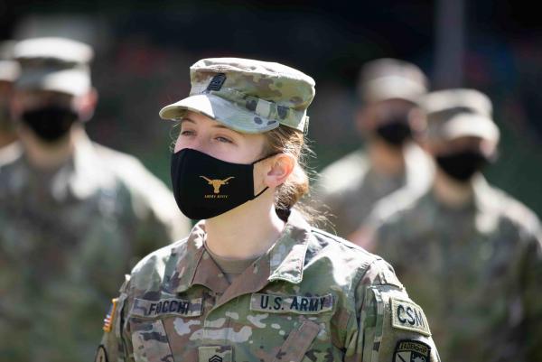 ROTC Student wearing UT face mask