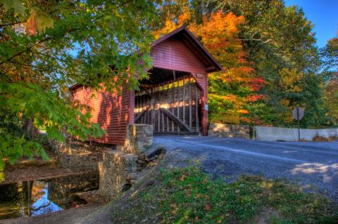 Covered bridge during fall