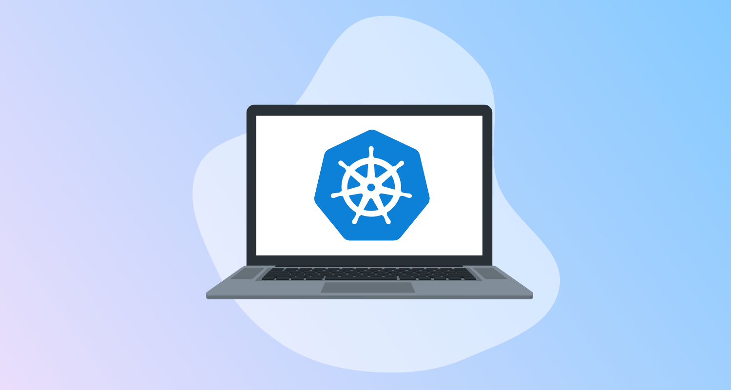 Kubernetes logo on an open laptop screen