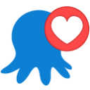 Blue Octopus icon with a white heart in a red circle imposed on top