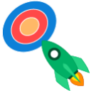 Green rocket pointing towards target with blue, red, and yellow circles forming the target