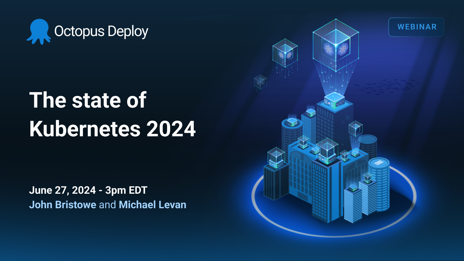 A promotional image for a webinar entitled, "The state of Kubernetes 2024".