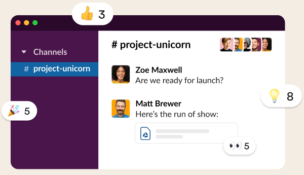 Team discussing work in the Slack app