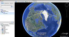 GPS logs of the flight from Amsterdam to Portland in Google Earth