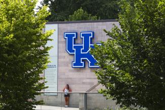 Student under UK sign