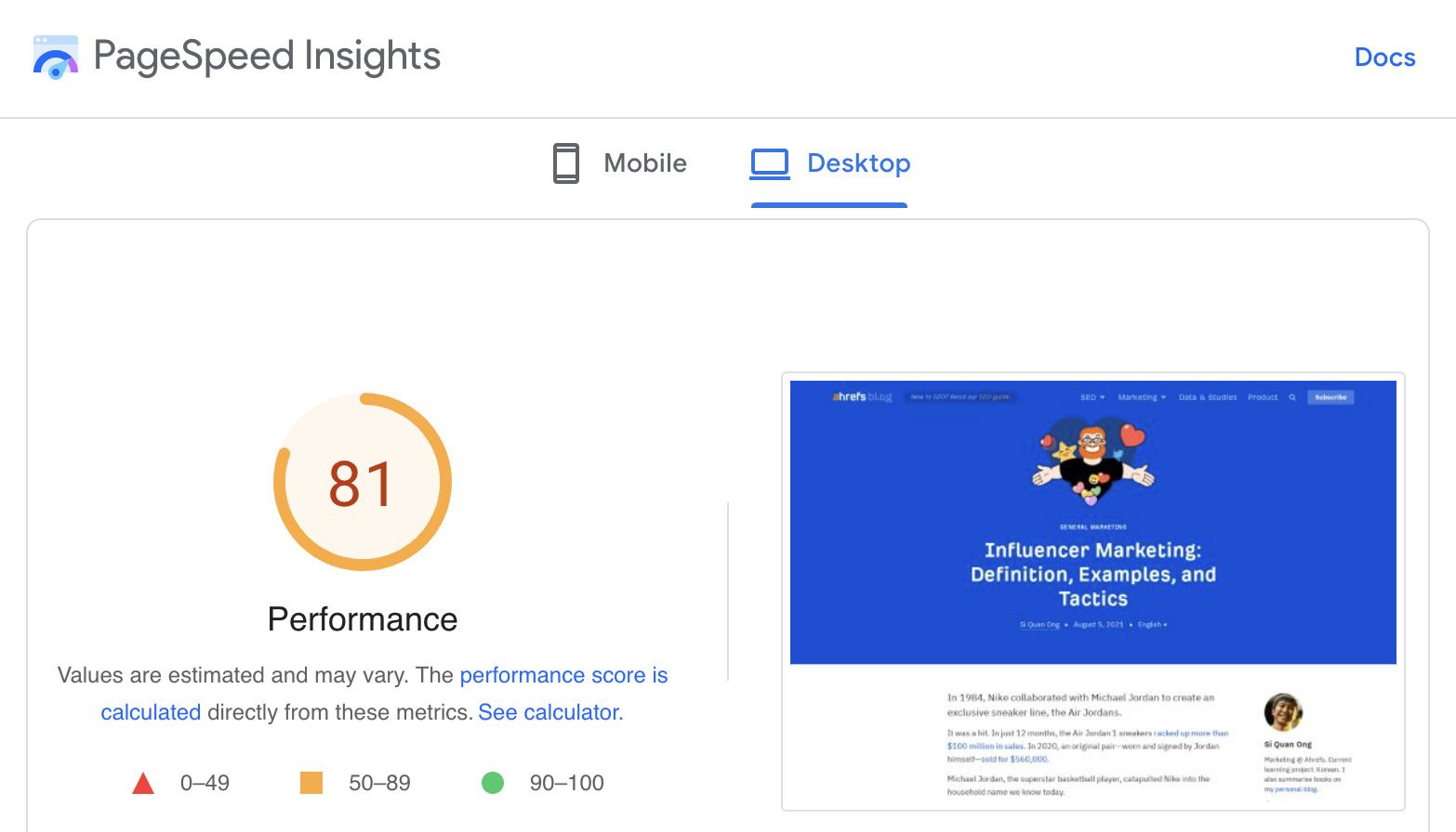 Google Pagespeed Insights