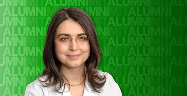 Head and shoulders portrait of Emanuela Binello in a Boston Medical Center lab coat.