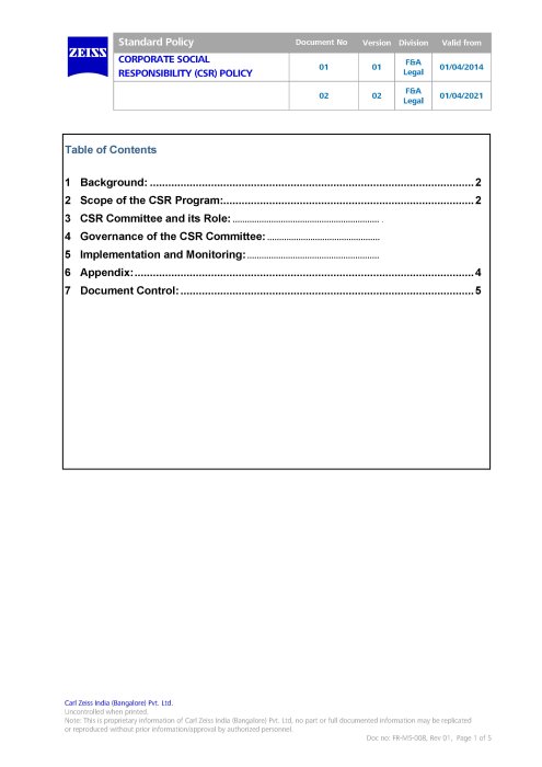 Preview image of Corporate Social Responsibility (CSR) Policy