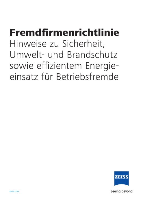 Vorschaubild von Fremdfirmenrichtlinie | Hinweise zu Sicherheit, Umwelt-, Brandschutz und effizientem Energieeinsatz