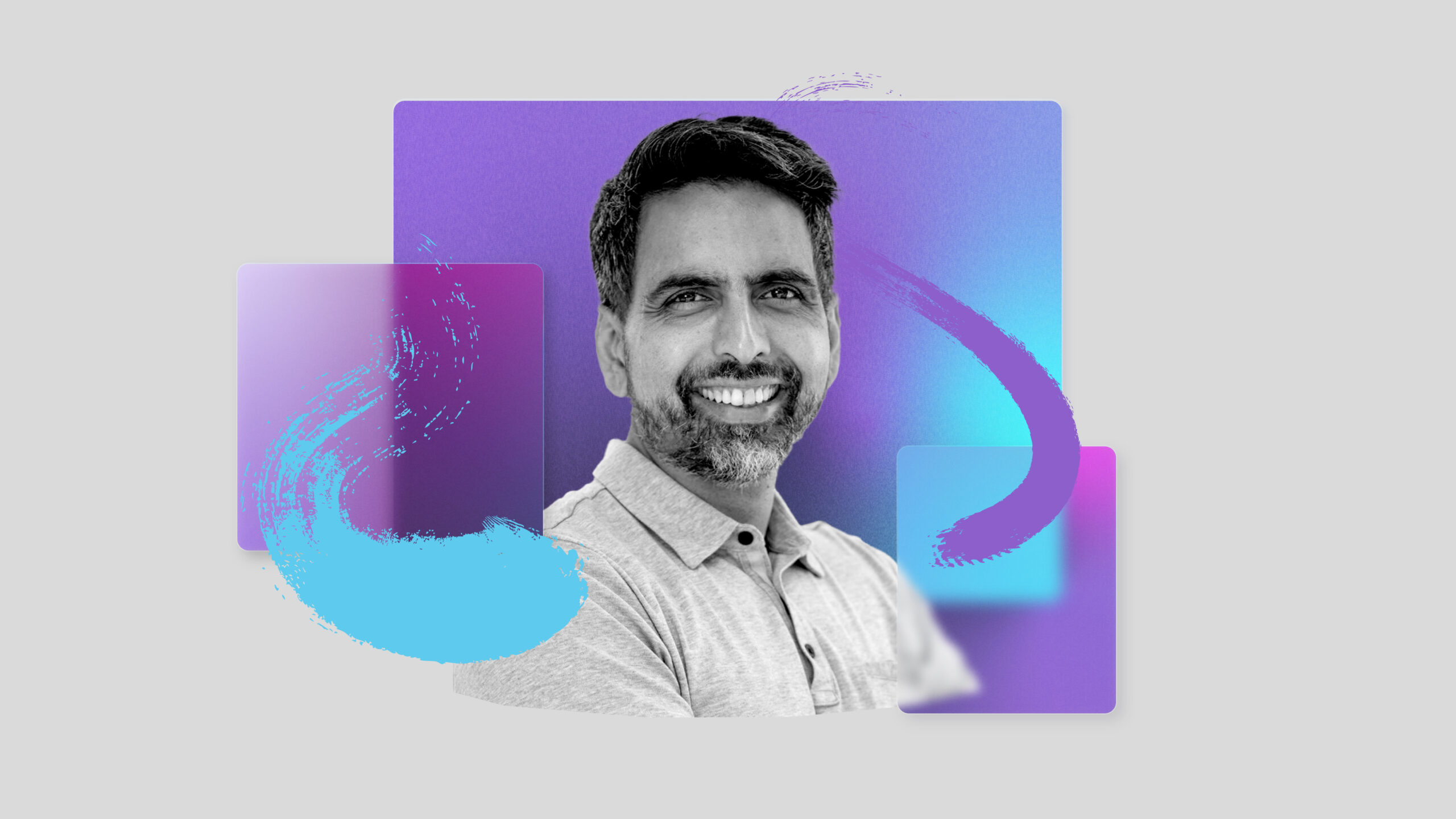 A colorful photo-illustration of Sal Khan, founder of the Khan Academy and author of the newly released book Brave New Words: How AI Will Revolutionize Education (and Why That’s a Good Thing).