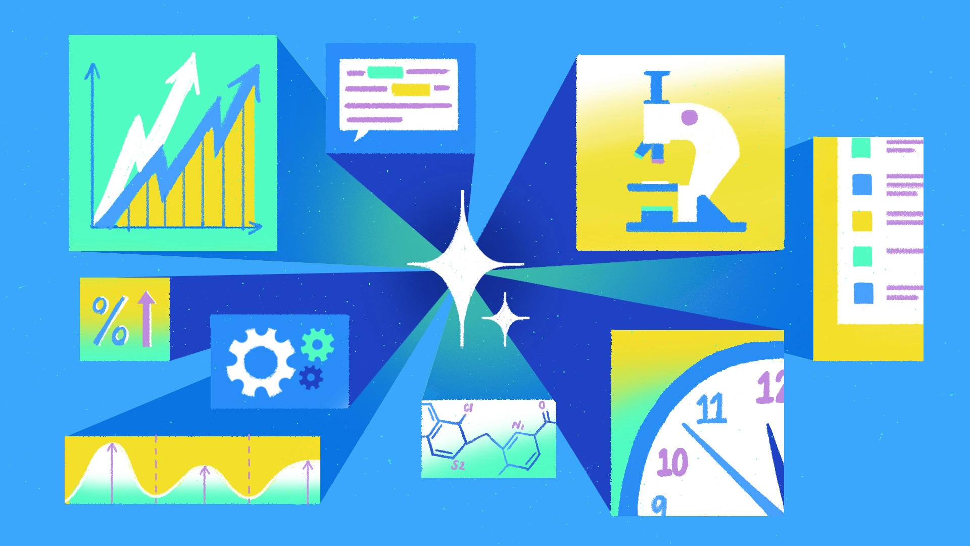 An illustration of various work output indicators powered by AI 